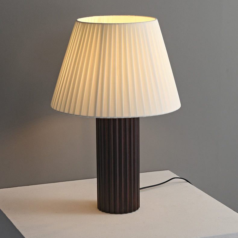 Cylinder Pleated Wood Fabric Table Lamp