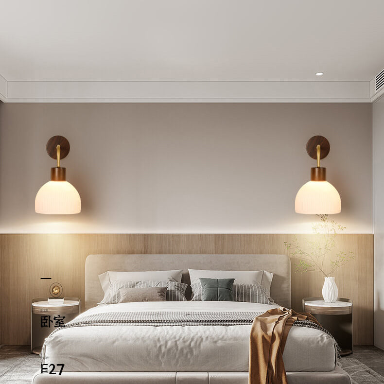 Walnut Striped Glass Dome Wall Lamp