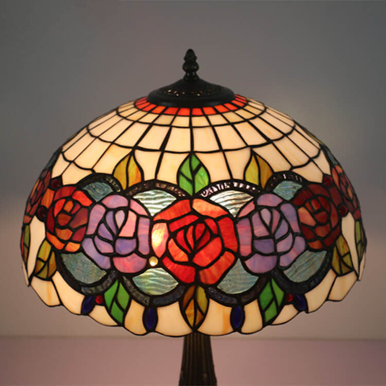 Rose Stained Glass Dome 2-Light Table Lamp