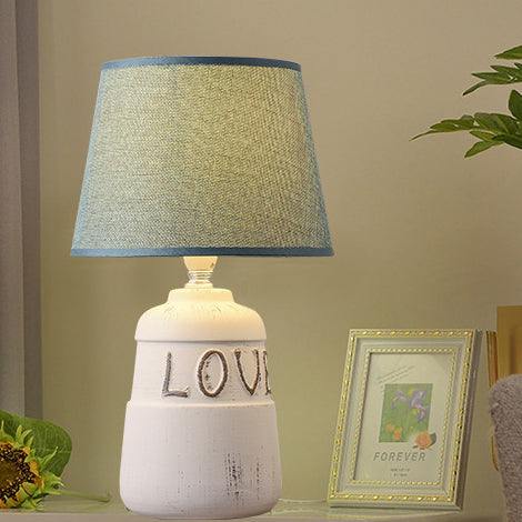 Round Ceramic Fabric Bedroom Table Lamp