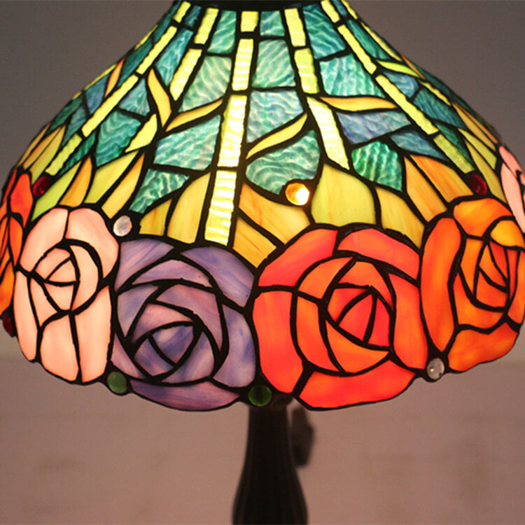 Roses Stained Glass Cone Table Lamp