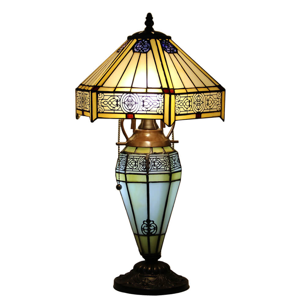 Stained Glass Hexagonal Dome 2-Light Table Lamp