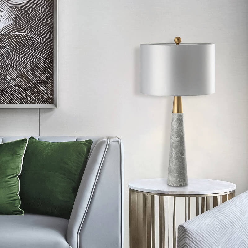 Fabric Lampshade Gray Marble Table Lamp