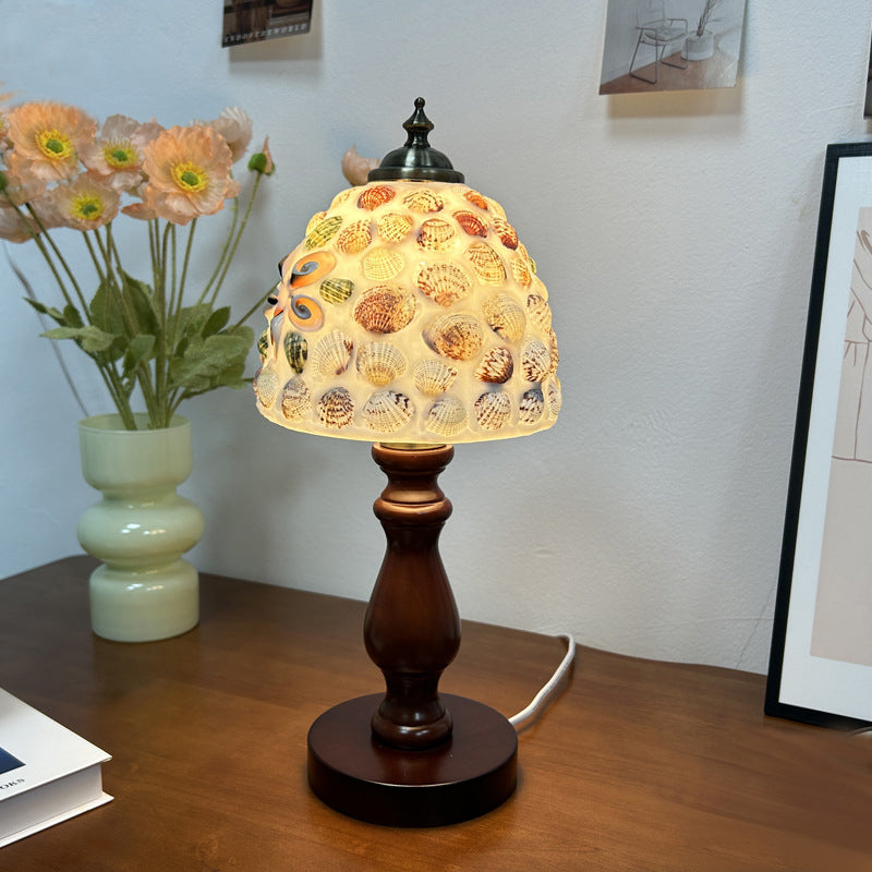 Wood Glass Hemispheroid Shell Table Lamp