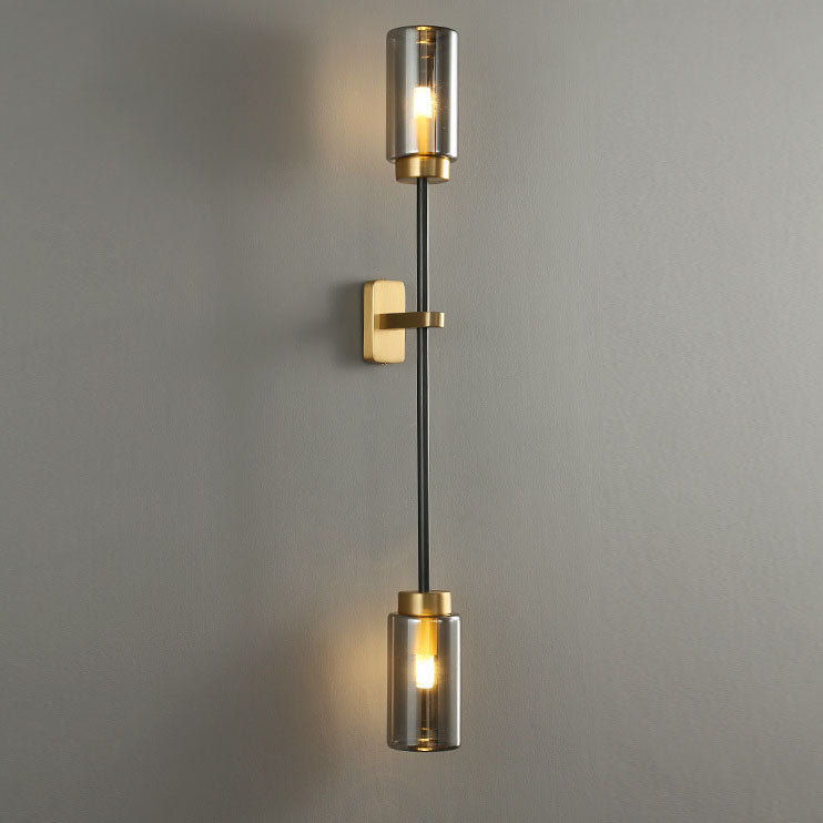 Brass Glass Cylinder Jar 2-Light Wall Lamp