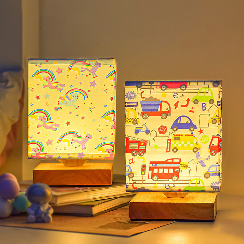 Kids Rectangular Solid Wood Table Lamp