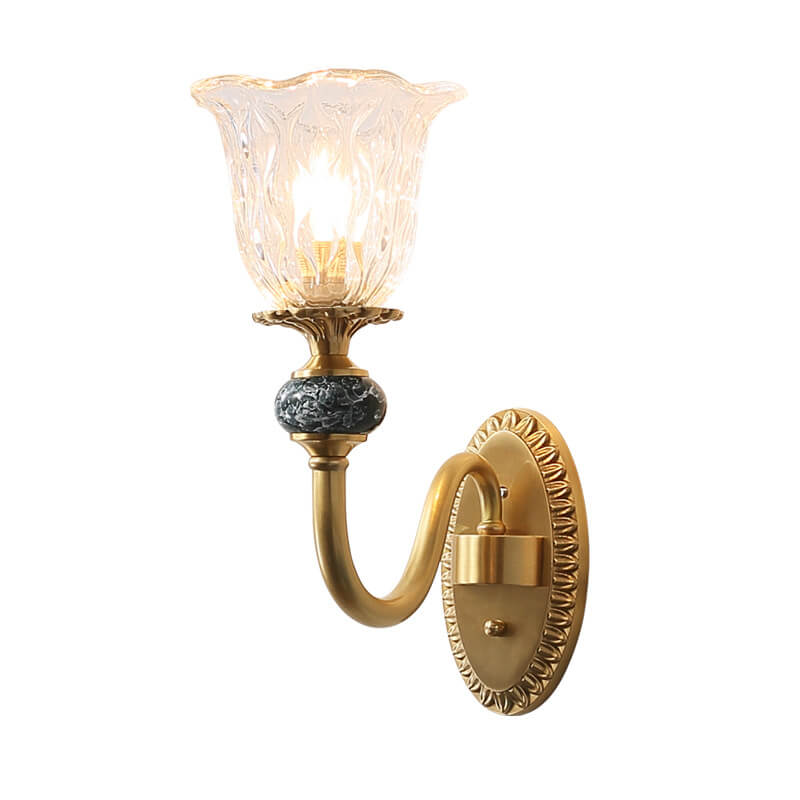 Floral Glass Brass Curved Wall Lamp
