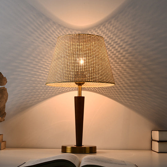 Fabric Round Wood Metal Table Lamp