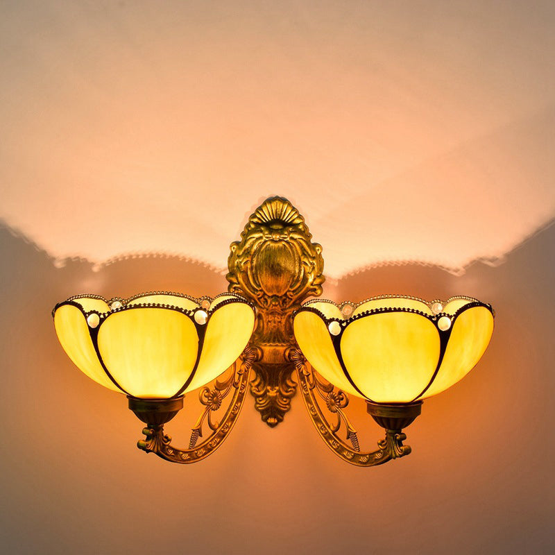Mediterranean Petal Stained Glass 2-Light Wall Lamp