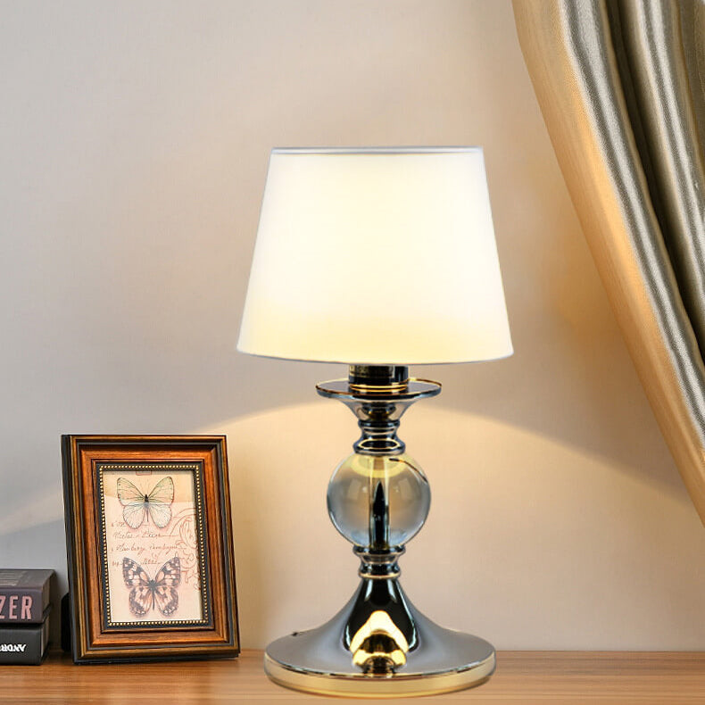 European-style White Fabric Chrome Table Lamp
