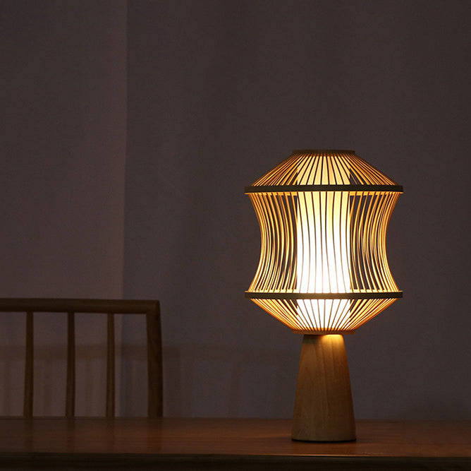 Bamboo Weaving Geometric Cage Table Lamp