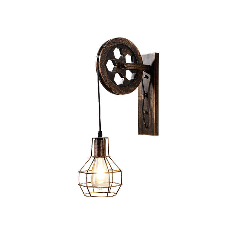 Iron Pulley Cage Wall Lamp