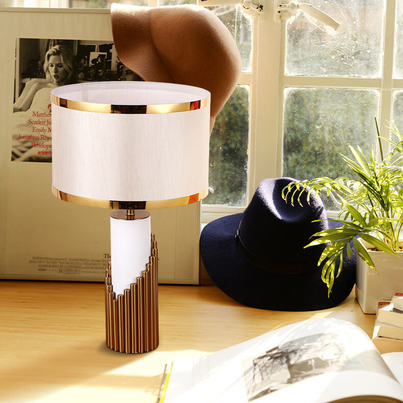 Fabric Lampshade Metal Cylindrical Table Lamp