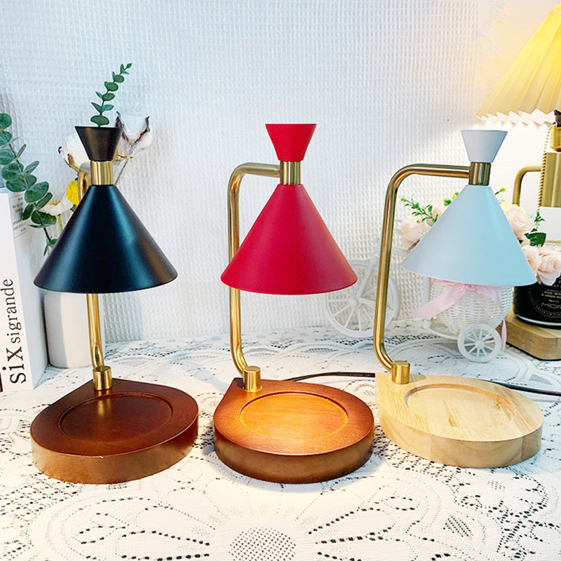 Iron Conical Wooden Melting Table Lamp