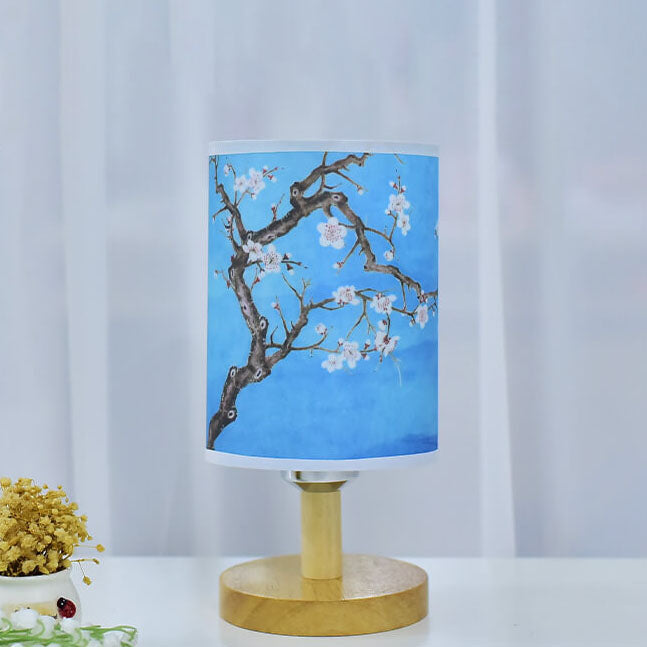Fabric Column Landscape Wood Table Lamp