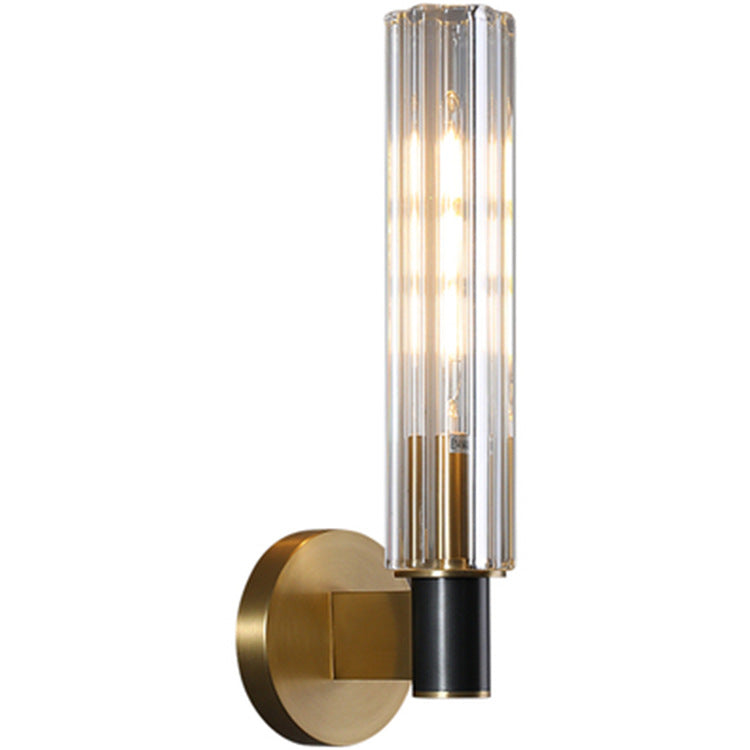 Minimal Brass Crystal Column Wall Lamp