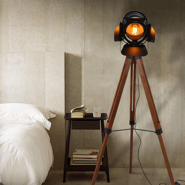 Industrial Vintage Solid Wood Floor Lamp