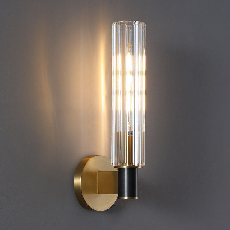 Minimal Brass Crystal Column Wall Lamp