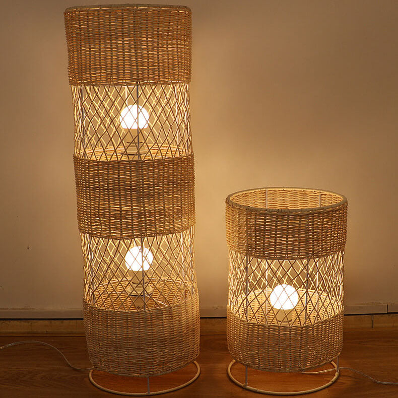 Rattan Weaving Round Column Floor Lamp