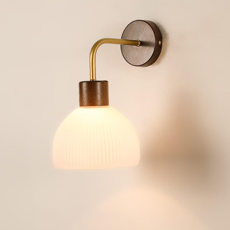 Solid Wood Glass Semicircle Wall Lamp