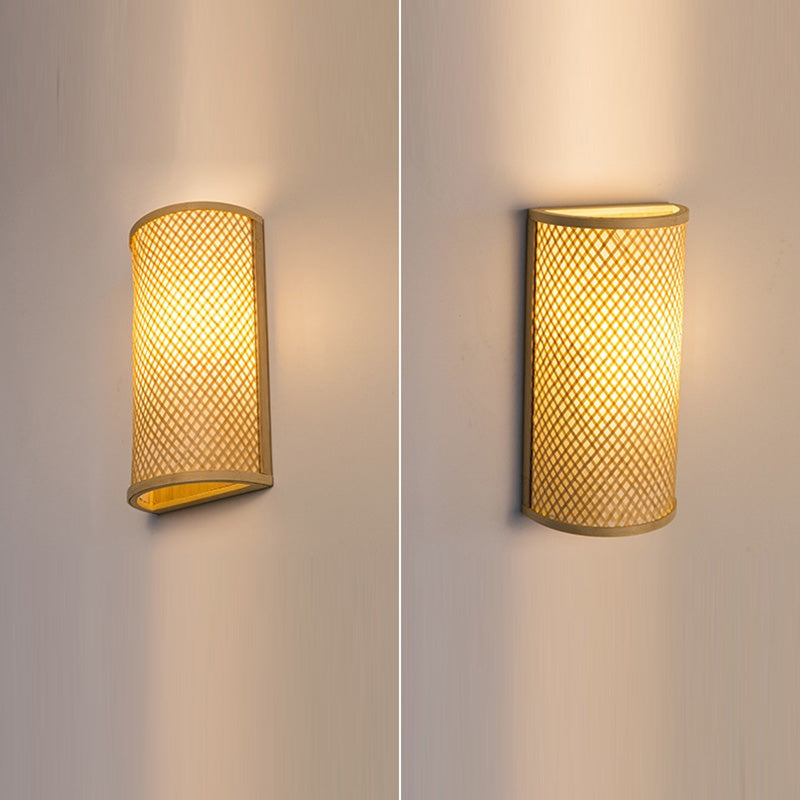 Weaving Semicircular Cylinder Bamboo 2-Light Wall Lamp