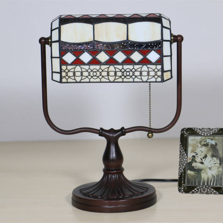 Geometric Stained Glass Bank Table Lamp