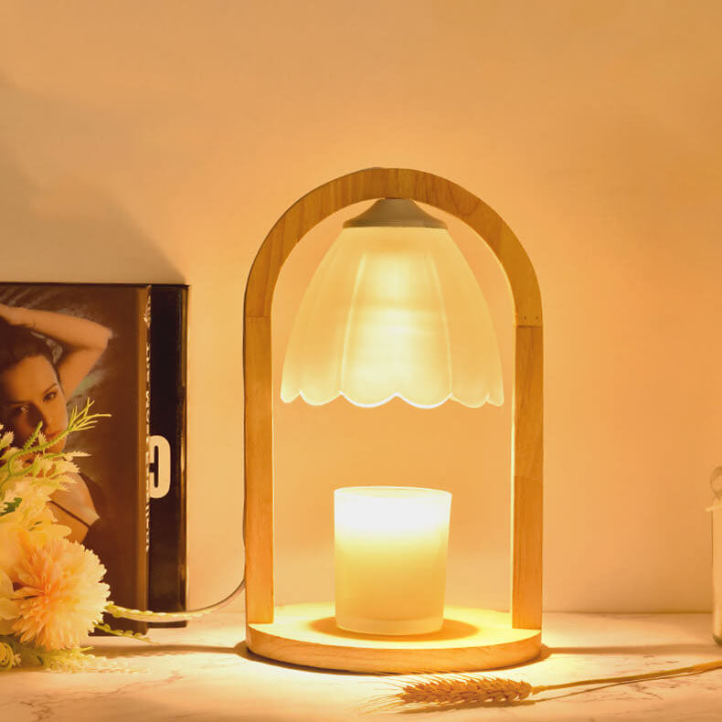 Wood Ring Glass Dimmer Table Lamp