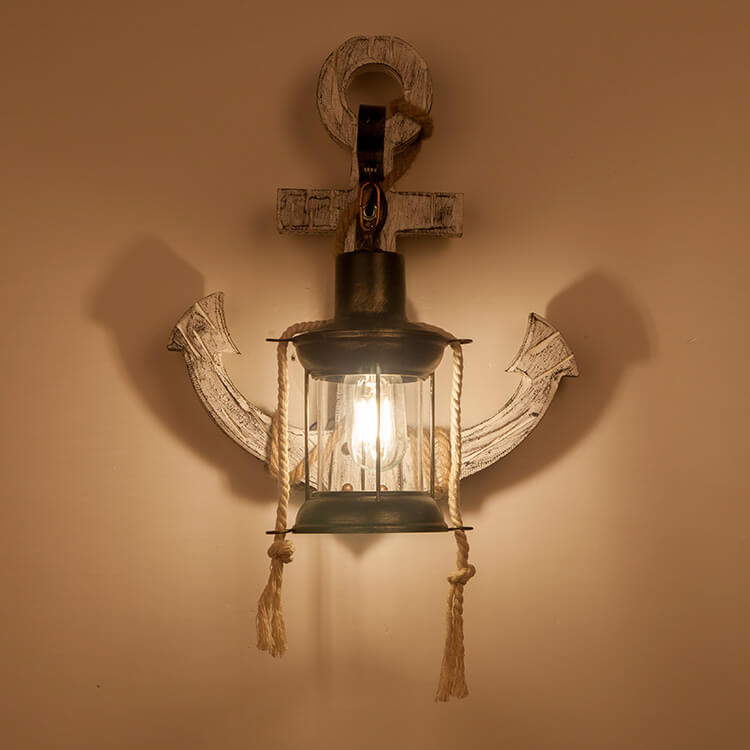 Boat Anchor Solid Wooden Wall Lamp