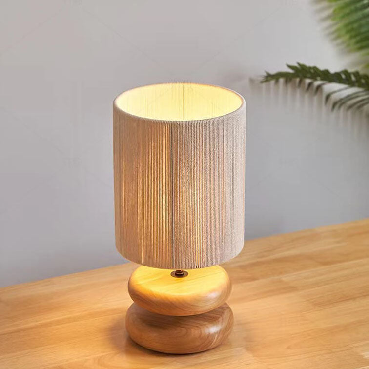 Walnut Fabric Lampshade Cylinder Table Lamp