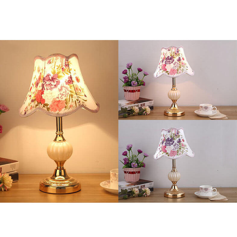 Floral Glass Fabric Table Lamp