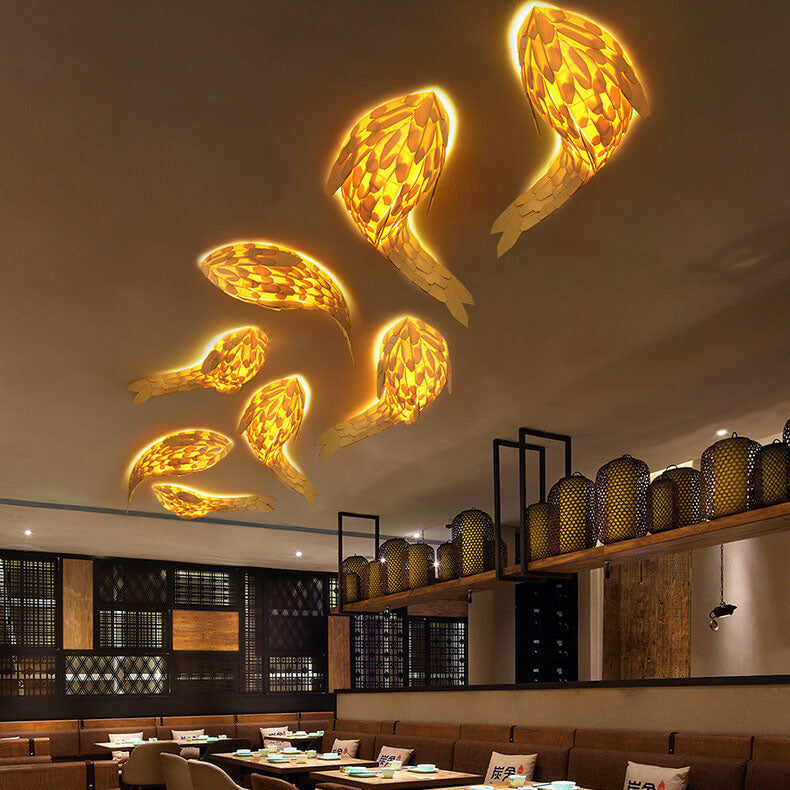 Decorative Carp Linden Wood 2-Light Wall Lamp