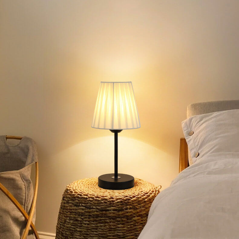 Black White Pleated Metal Table Lamp