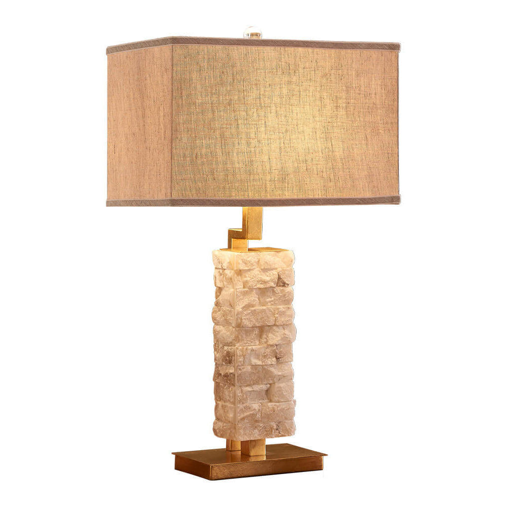 Square Fabric Marble Column Table Lamp