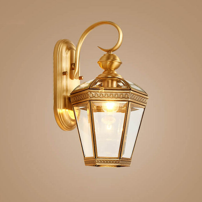 Hexagonal Lantern Copper Glass Outdoor Light