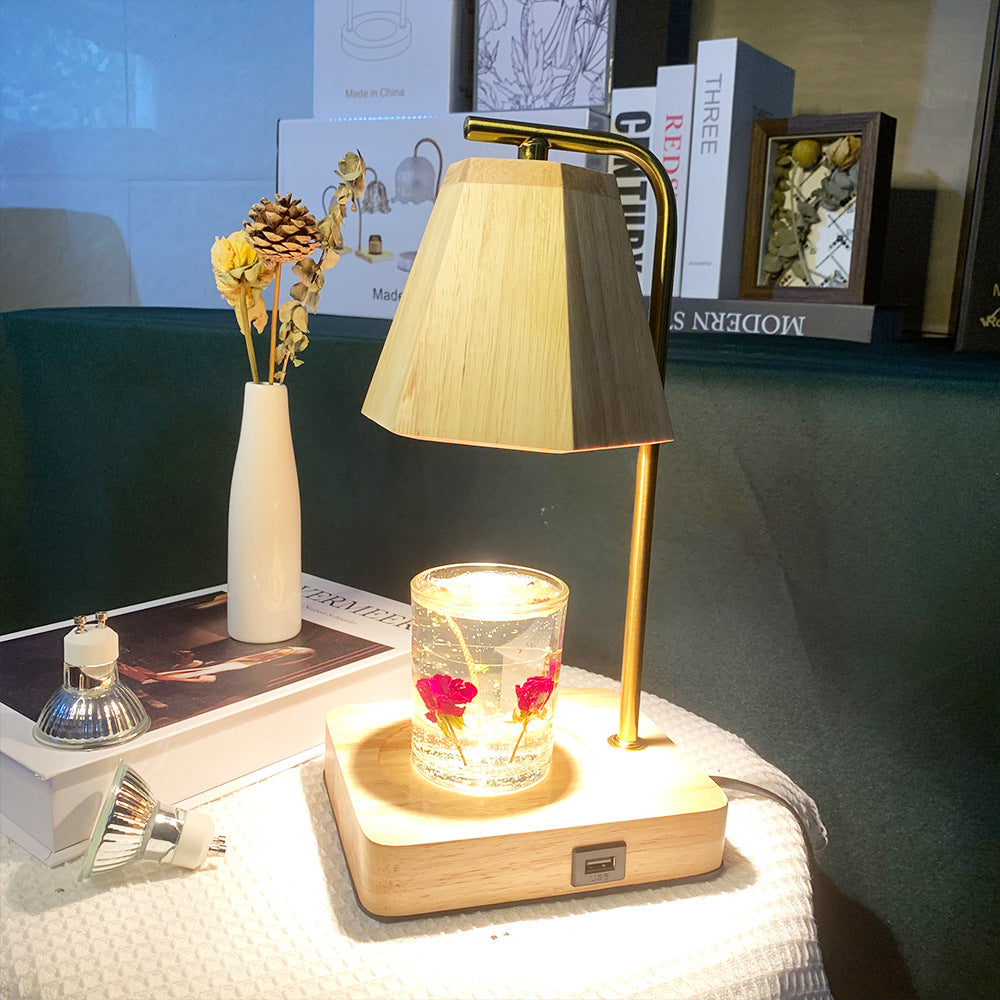 Wooden Hexagonal Liftable Melting Table Lamp