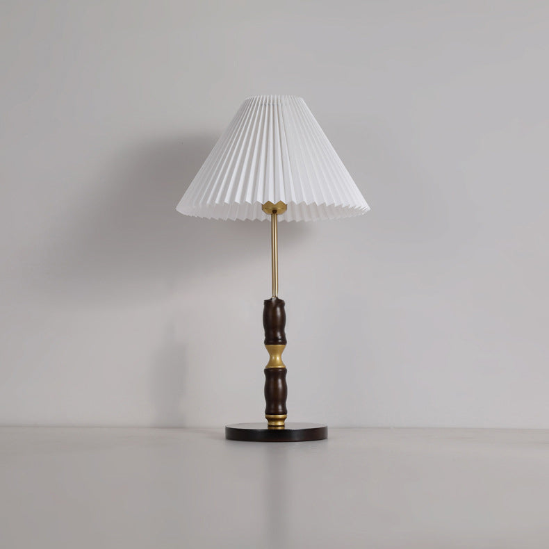 Pleated Cone Ironwood Fabric Table Lamp