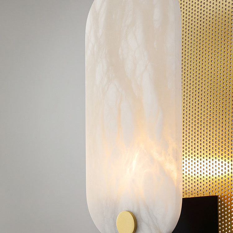 Rounded Rectangle Marble Metal Table Lamp