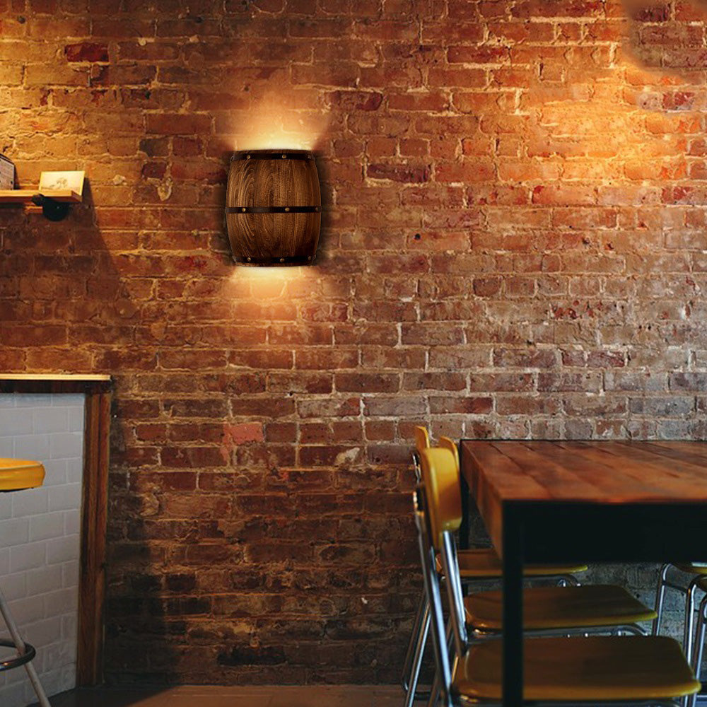 Wood Wine Barrel Design Wall Lamp