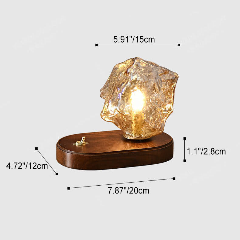 Walnut Irregularly Glass Lampshade Table Lamp