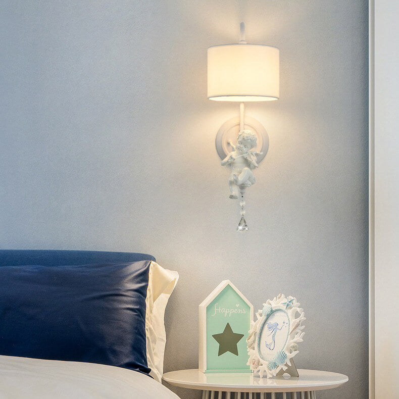 Cream Angel Iron Crystal Wall Lamp