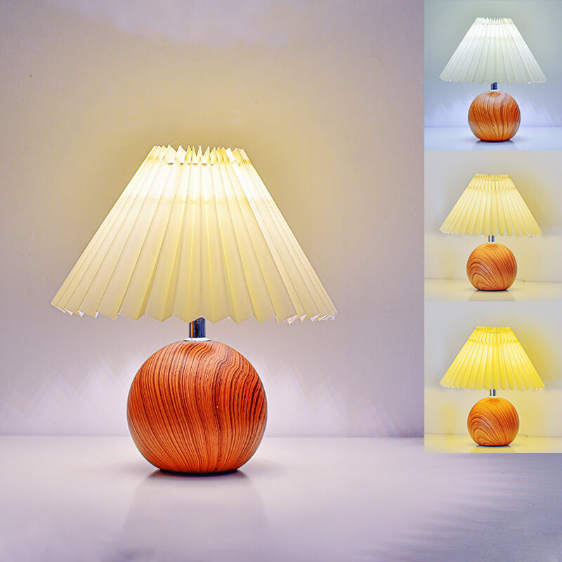 Pleated Wood Ball Table Lamp