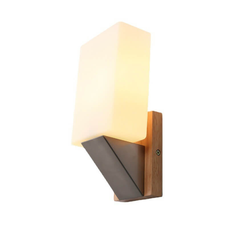 Square Glass Solid Wood Wall Lamp