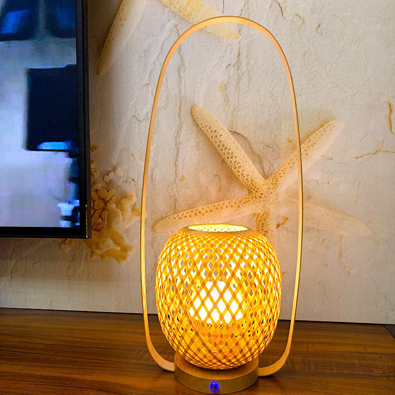 Bamboo Weaving Cage Portable Table Lamp
