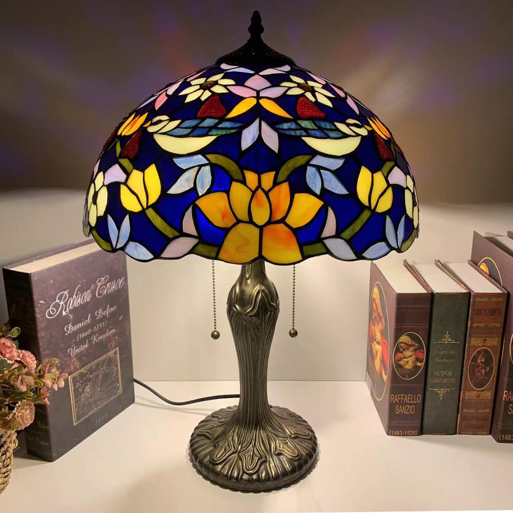 Iron Stained Glass Flower Table Lamp