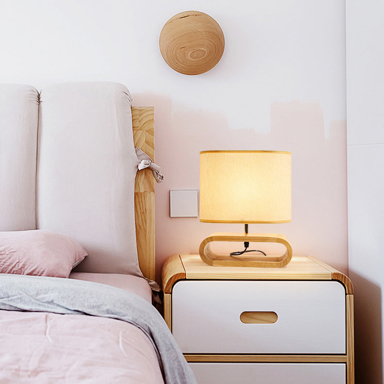 Wood Fabric Cylinder Elliptical Table Lamp
