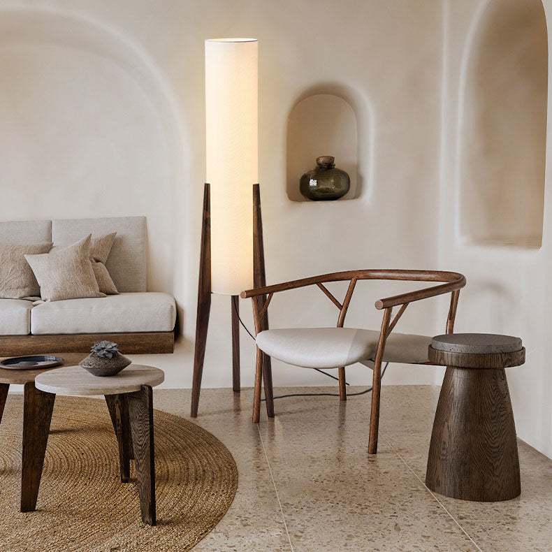 Traditional Chinese Fabric Cylinder Floor Lamp