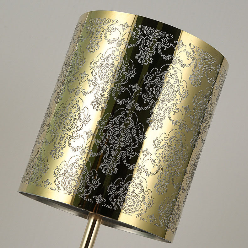 Stainless Steel Column Carved Table Lamp