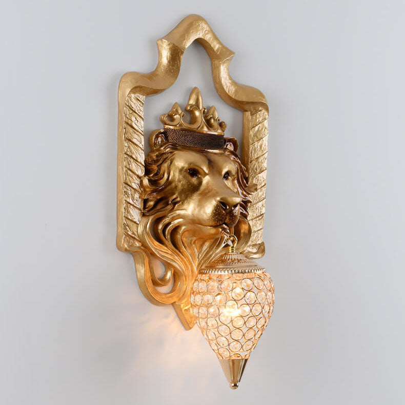 Lion Head Lantern Resin Wall Lamp