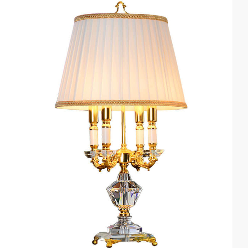 Fabric Candle Holder Crystal 4-Light Table Lamp