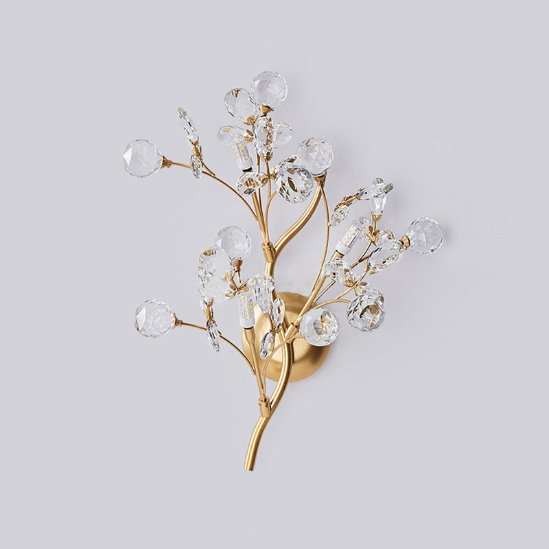 Crystal Floral Branch Iron 3-Light Wall Lamp